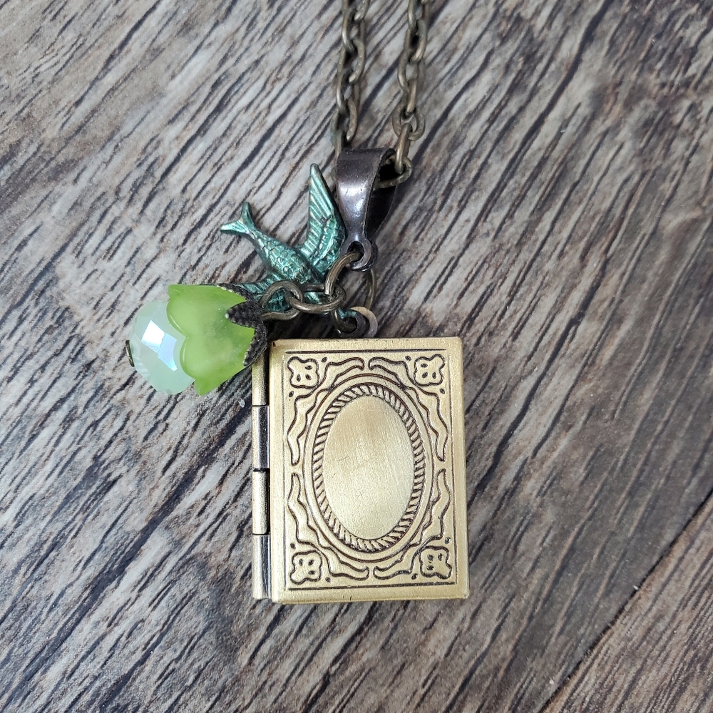 ⭐2/$20 Brass book locket with charms necklace - Picture 2 of 6